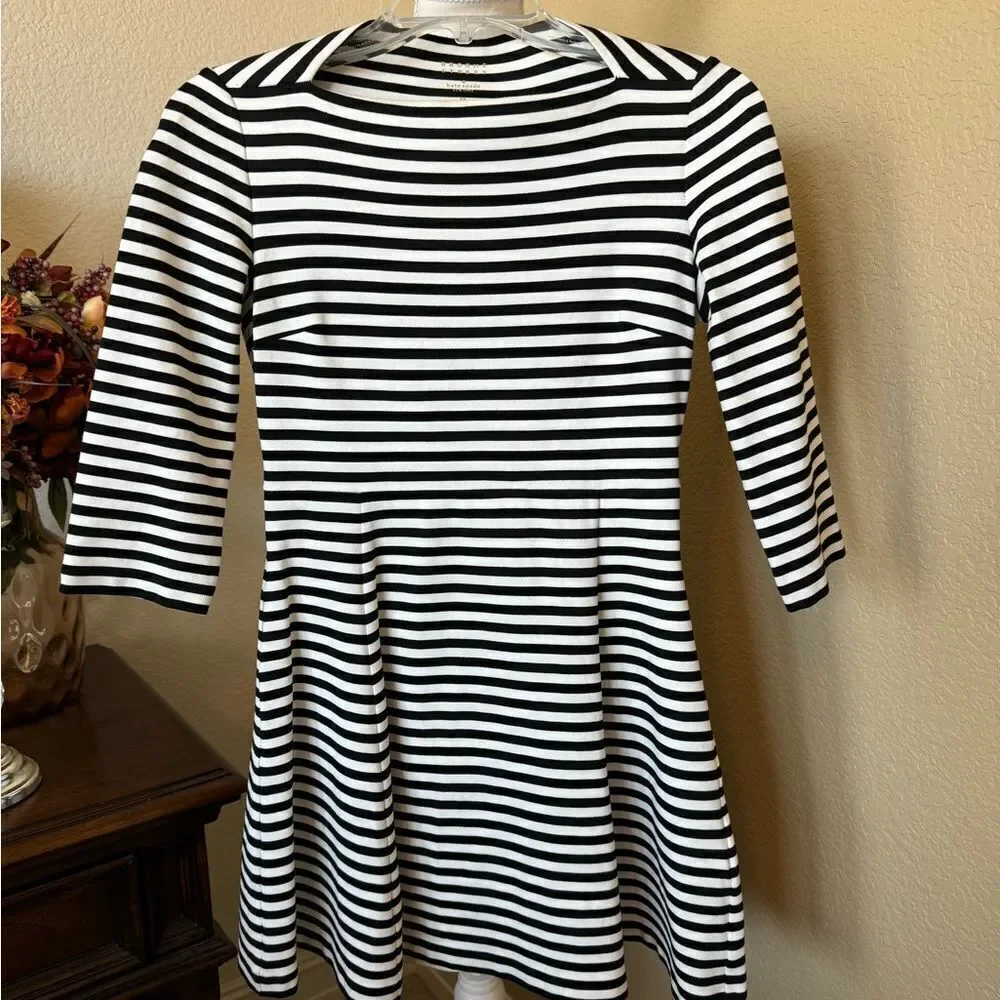 Kate Spade Broome Street Black White Stripe Ponte Knit Dress Size XS